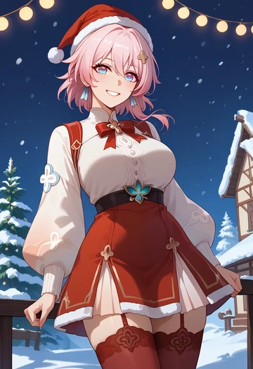 star rail,march 7th,Christmas,sweater dress,stockings  - AI generated anime art